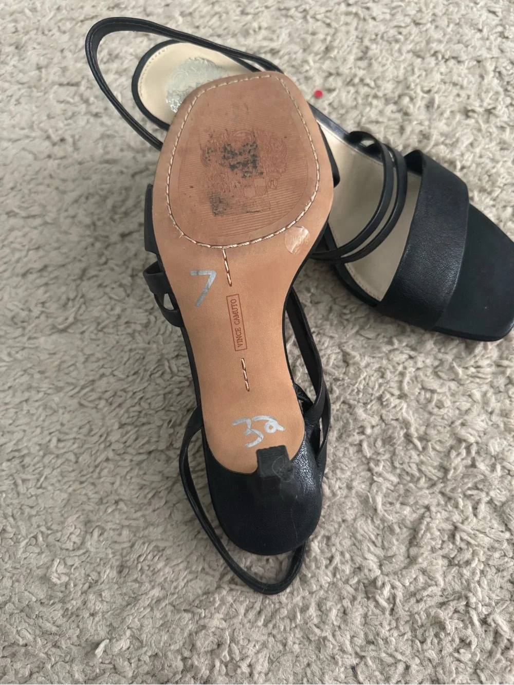 Vince Camuto Savesha Black Leather Strappy Slingback Heels Size 7